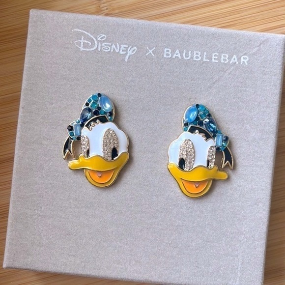 Brand New Disney x BaubleBar Donald Duck Sparkly Blue Hat Post Earrings - Picture 2 of 16